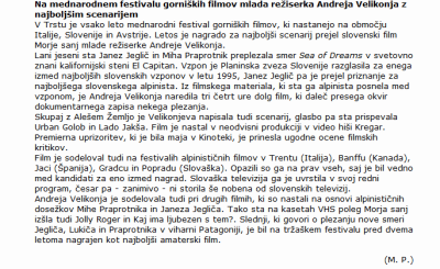 Nagrada Za Scenarij Morje Sanj AN 23 12 1996 Gore Ljudje(1)